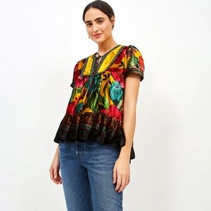 FARM Rio Colorful Floral Puff Sleeve Blouse